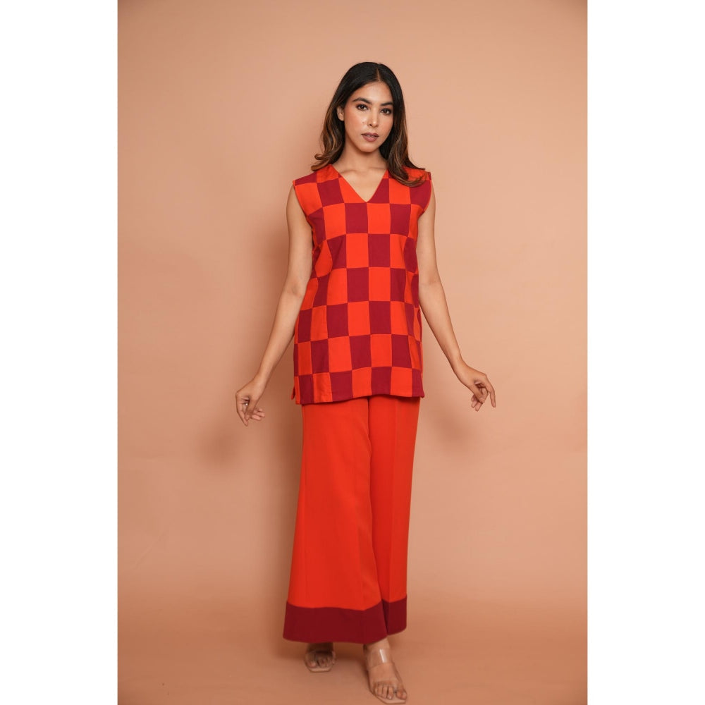 Rabnoor K Sethi Orange Tangerine Checks Co-Ord (Set of 2)