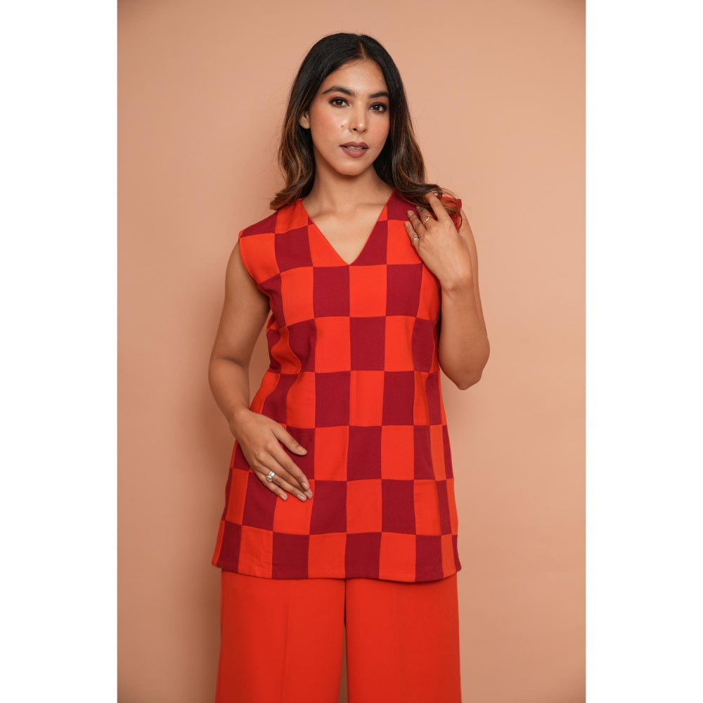 Rabnoor K Sethi Orange Tangerine Checks Co-Ord (Set of 2)