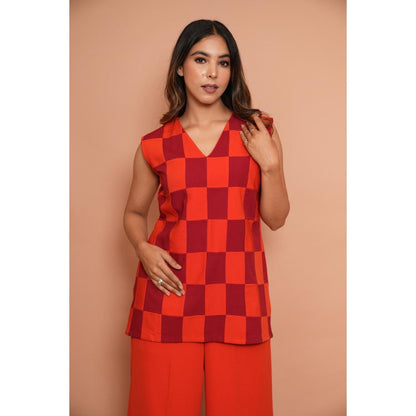Rabnoor K Sethi Orange Tangerine Checks Co-Ord (Set of 2)