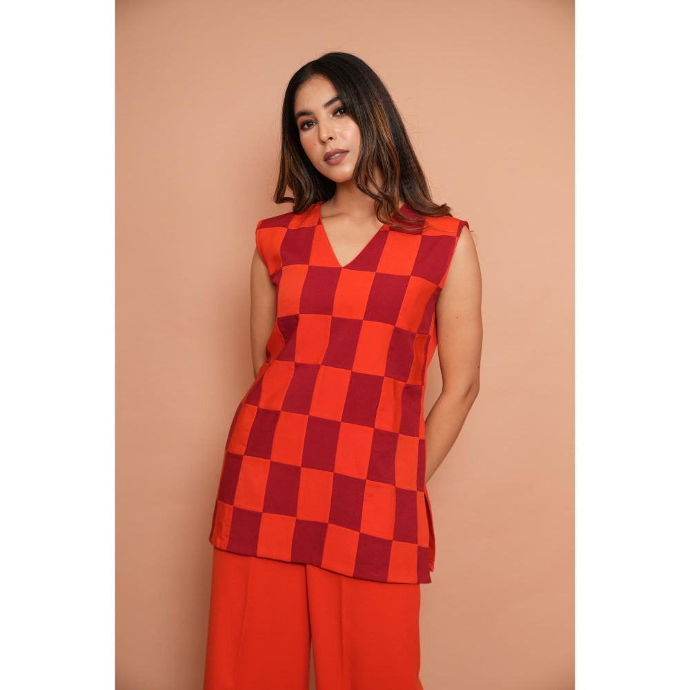 Rabnoor K Sethi Orange Tangerine Checks Co-Ord (Set of 2)