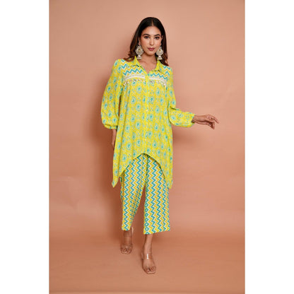 Rabnoor K Sethi Parrot Green Festive Tunic with Pant (Set of 2)