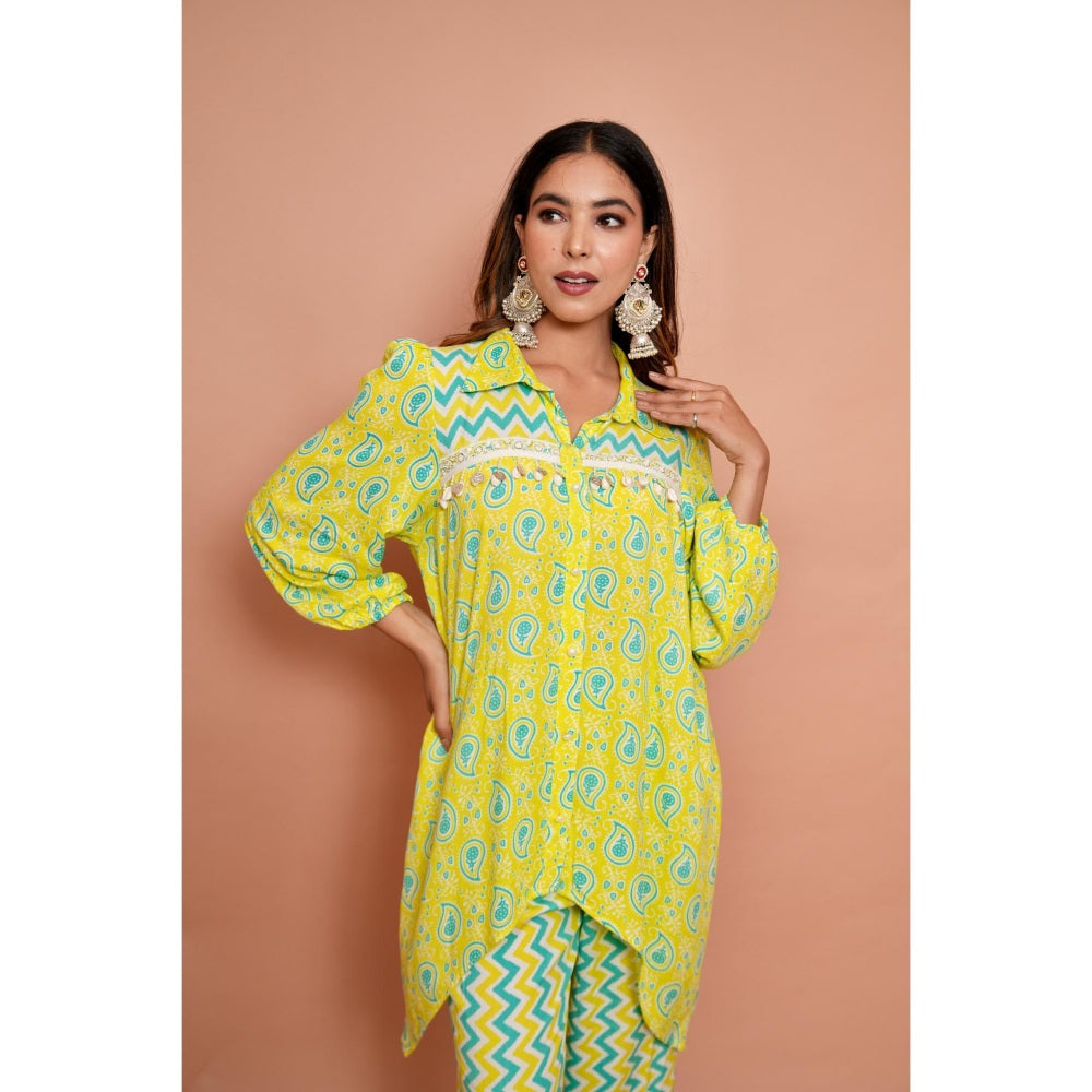 Rabnoor K Sethi Parrot Green Festive Tunic with Pant (Set of 2)