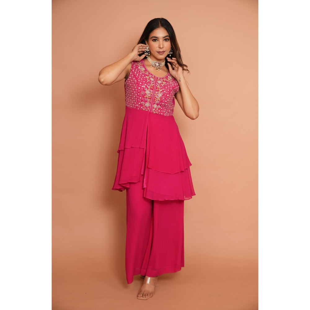 Rabnoor K Sethi Pink Heavy Embroidered Top with Palazzo (Set of 2)