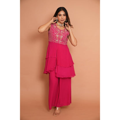 Rabnoor K Sethi Pink Heavy Embroidered Top with Palazzo (Set of 2)