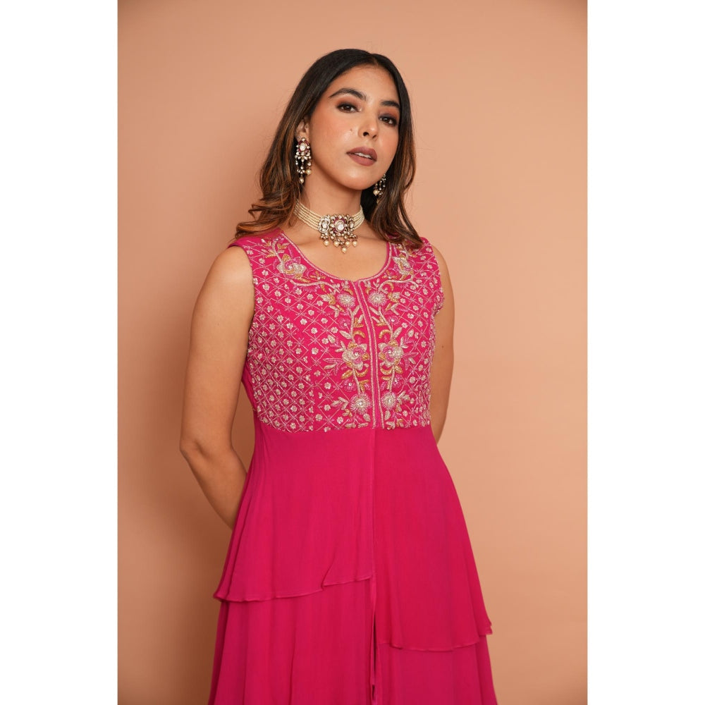 Rabnoor K Sethi Pink Heavy Embroidered Top with Palazzo (Set of 2)