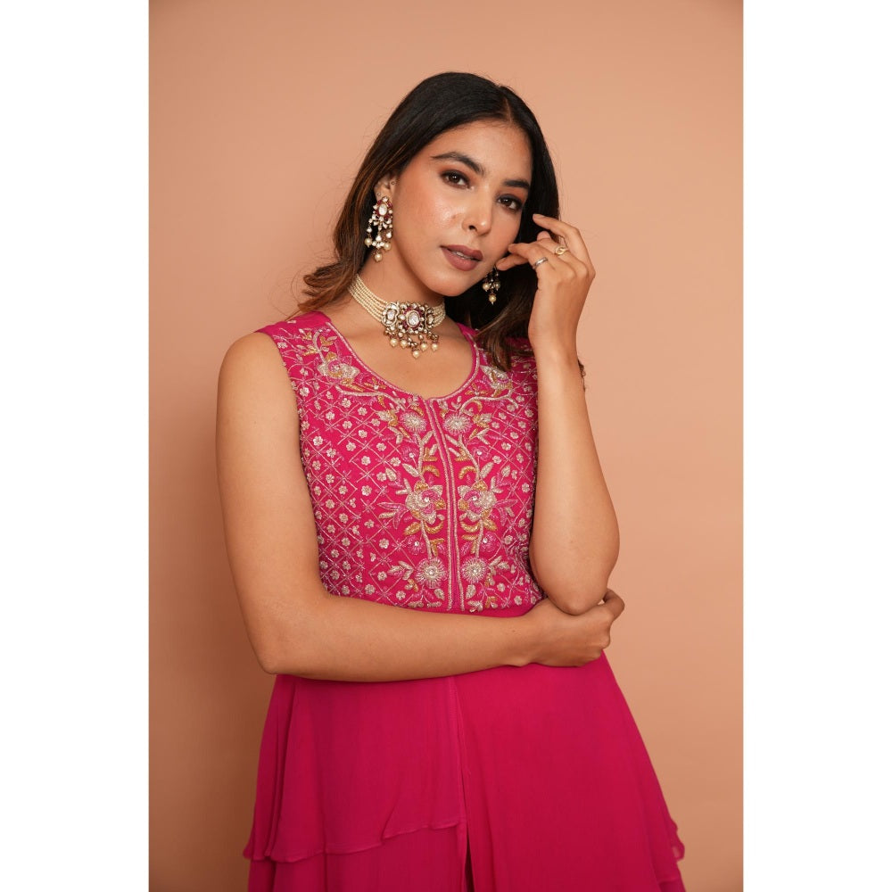 Rabnoor K Sethi Pink Heavy Embroidered Top with Palazzo (Set of 2)