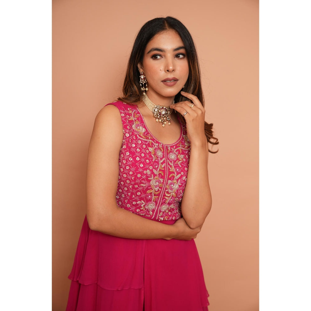 Rabnoor K Sethi Pink Heavy Embroidered Top with Palazzo (Set of 2)