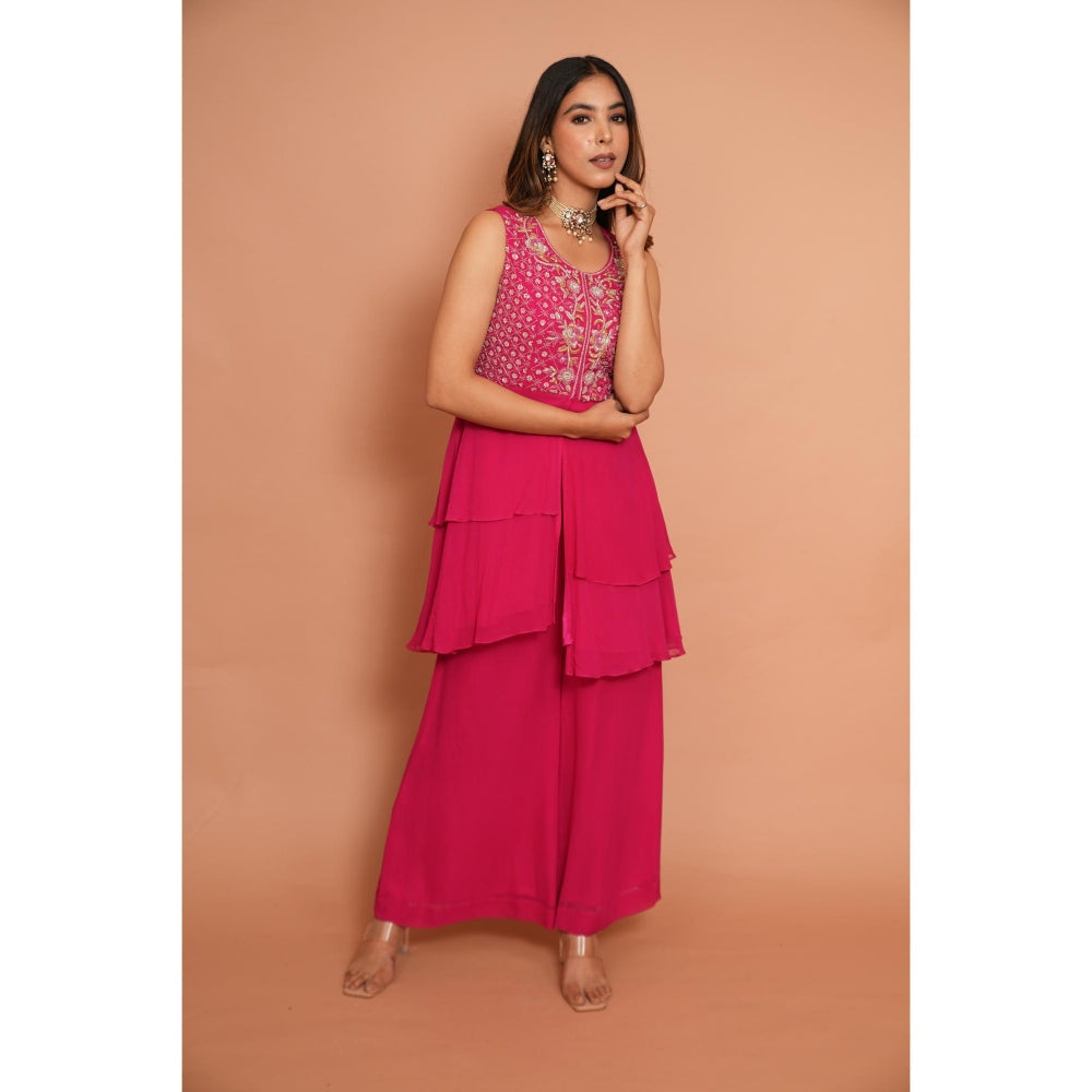 Rabnoor K Sethi Pink Heavy Embroidered Top with Palazzo (Set of 2)