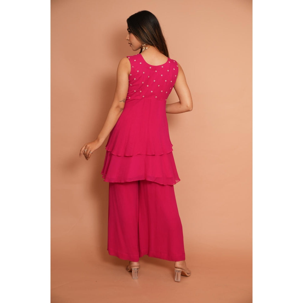 Rabnoor K Sethi Pink Heavy Embroidered Top with Palazzo (Set of 2)