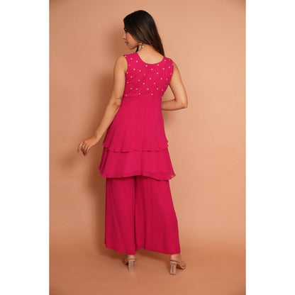 Rabnoor K Sethi Pink Heavy Embroidered Top with Palazzo (Set of 2)