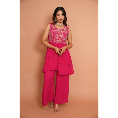 Rabnoor K Sethi Pink Heavy Embroidered Top with Palazzo (Set of 2)