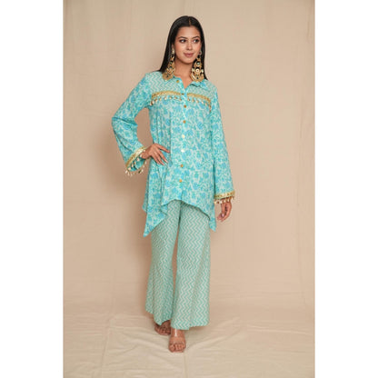 Rabnoor K Sethi Pastel Blue Asymmetrical Tunic with Pant (Set of 2)