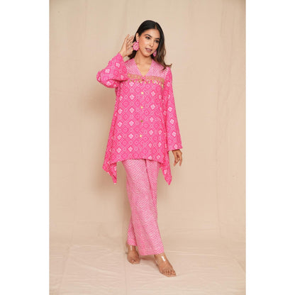 Rabnoor K Sethi Pastel Pink Asymmetrical Tunic with Pant (Set of 2)