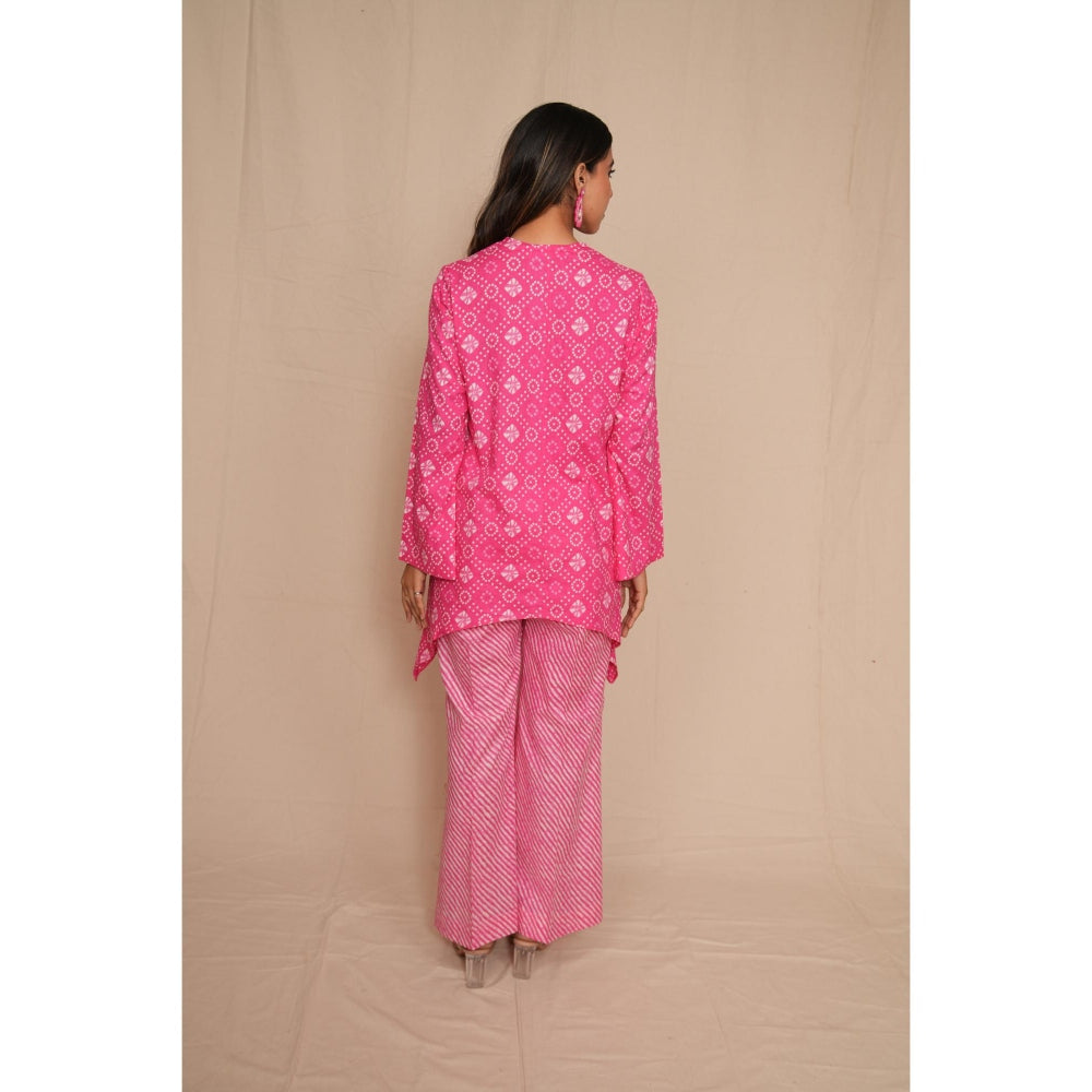 Rabnoor K Sethi Pastel Pink Asymmetrical Tunic with Pant (Set of 2)