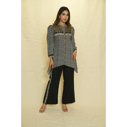 Rabnoor K Sethi Black Printed Asymmetrical Tunic with Pant (Set of 2)