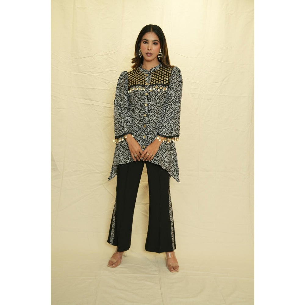 Rabnoor K Sethi Black Printed Asymmetrical Tunic with Pant (Set of 2)