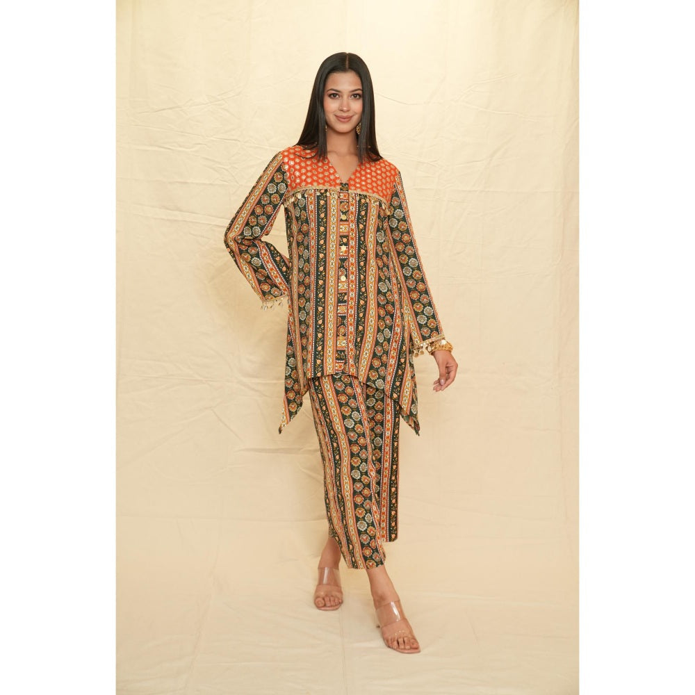 Rabnoor K Sethi Bottle Green Printed Asymmetrical Co-Ord (Set of 2)