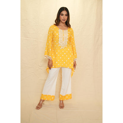 Rabnoor K Sethi Yellow Sunflower Asymmetrical Tunic with Pant (Set of 2)