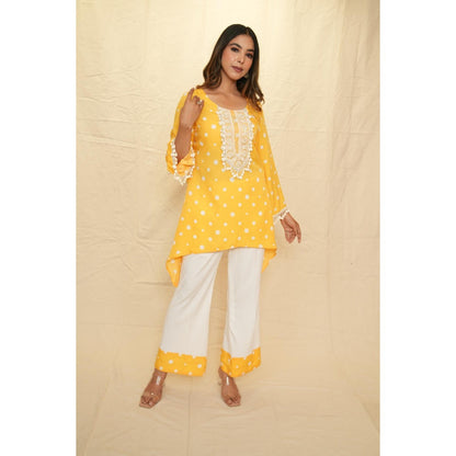 Rabnoor K Sethi Yellow Sunflower Asymmetrical Tunic with Pant (Set of 2)