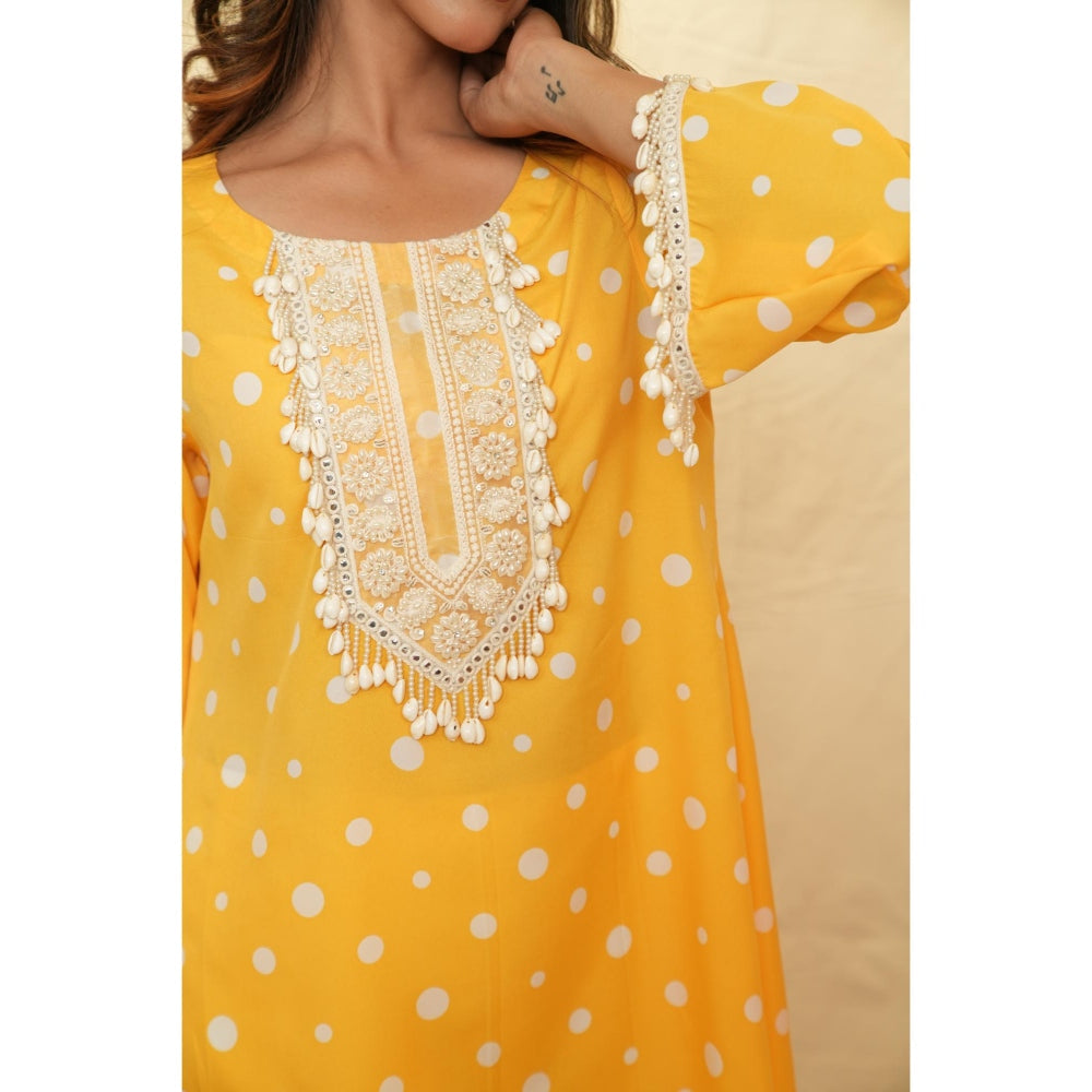 Rabnoor K Sethi Yellow Sunflower Asymmetrical Tunic with Pant (Set of 2)