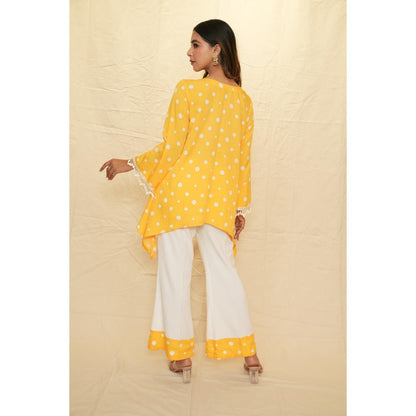 Rabnoor K Sethi Yellow Sunflower Asymmetrical Tunic with Pant (Set of 2)