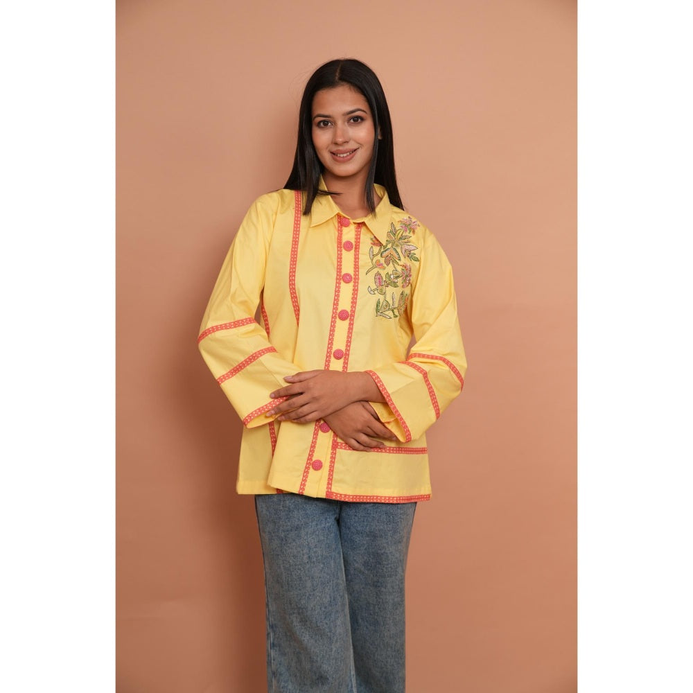 Rabnoor K Sethi Lime Yellow Embroidered Shirt