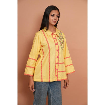 Rabnoor K Sethi Lime Yellow Embroidered Shirt