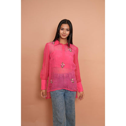 Rabnoor K Sethi Pink Embroidered Top with Inner (Set of 2)