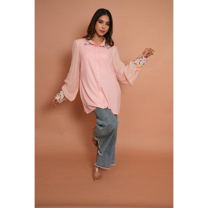 Rabnoor K Sethi Powder Pink Embroidered Shirt