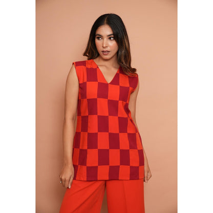 Rabnoor K Sethi Orange Tangerine Checks Top