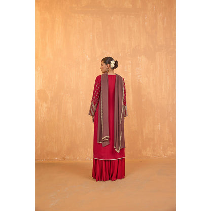 Radha Sharma Pink Georgette Gold and Pearl Handwork Kurta with Palazzo and Dupatta (Set of 3)