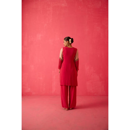 Radha Sharma Pink Georgette Embellished Kurta and Pant (Set of 2)