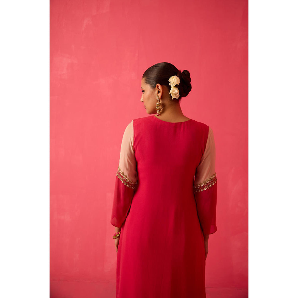 Radha Sharma Pink Georgette Embellished Kurta and Pant (Set of 2)