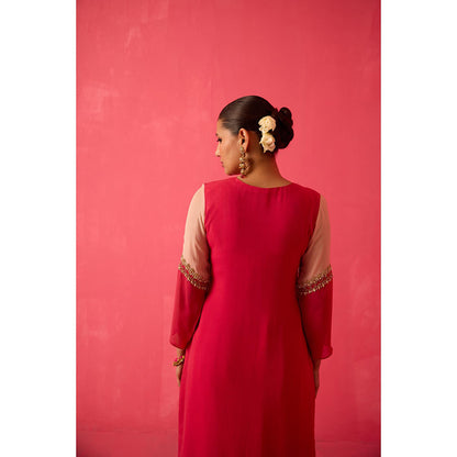 Radha Sharma Pink Georgette Embellished Kurta and Pant (Set of 2)