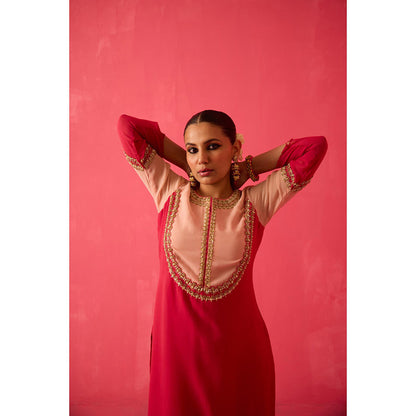 Radha Sharma Pink Georgette Embellished Kurta and Pant (Set of 2)