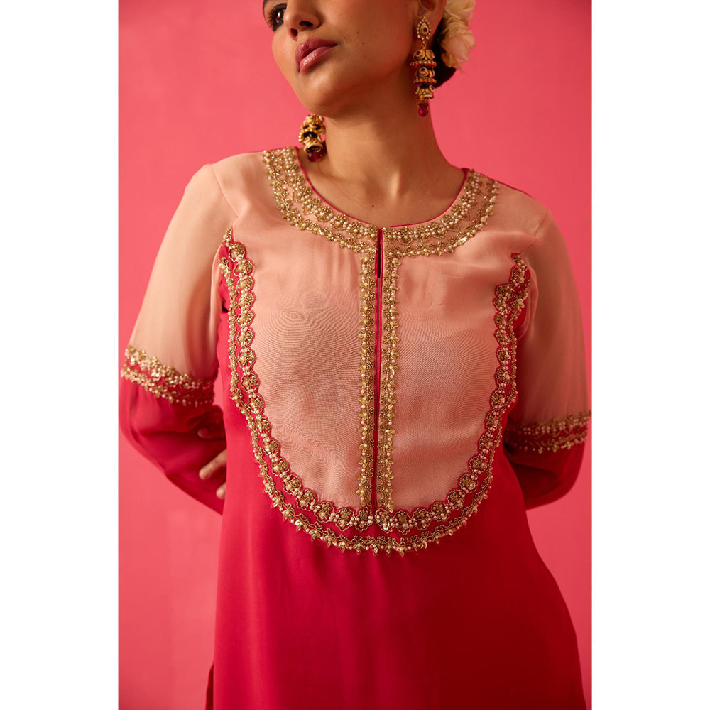 Radha Sharma Pink Georgette Embellished Kurta and Pant (Set of 2)