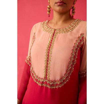 Radha Sharma Pink Georgette Embellished Kurta and Pant (Set of 2)