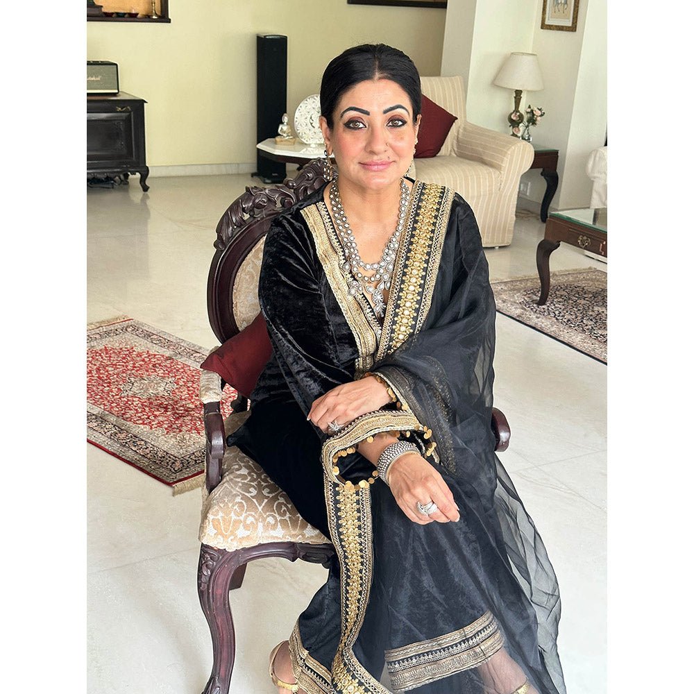 RAISHAA Black Velvet Palazzo (Set of 3)