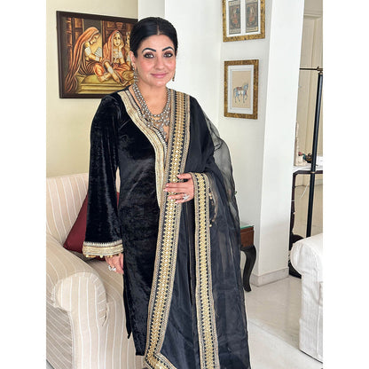 RAISHAA Black Velvet Palazzo (Set of 3)