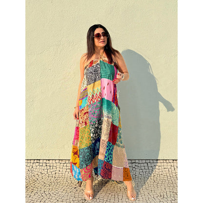 RAISHAA Patchwork Print Tie-Up Dress