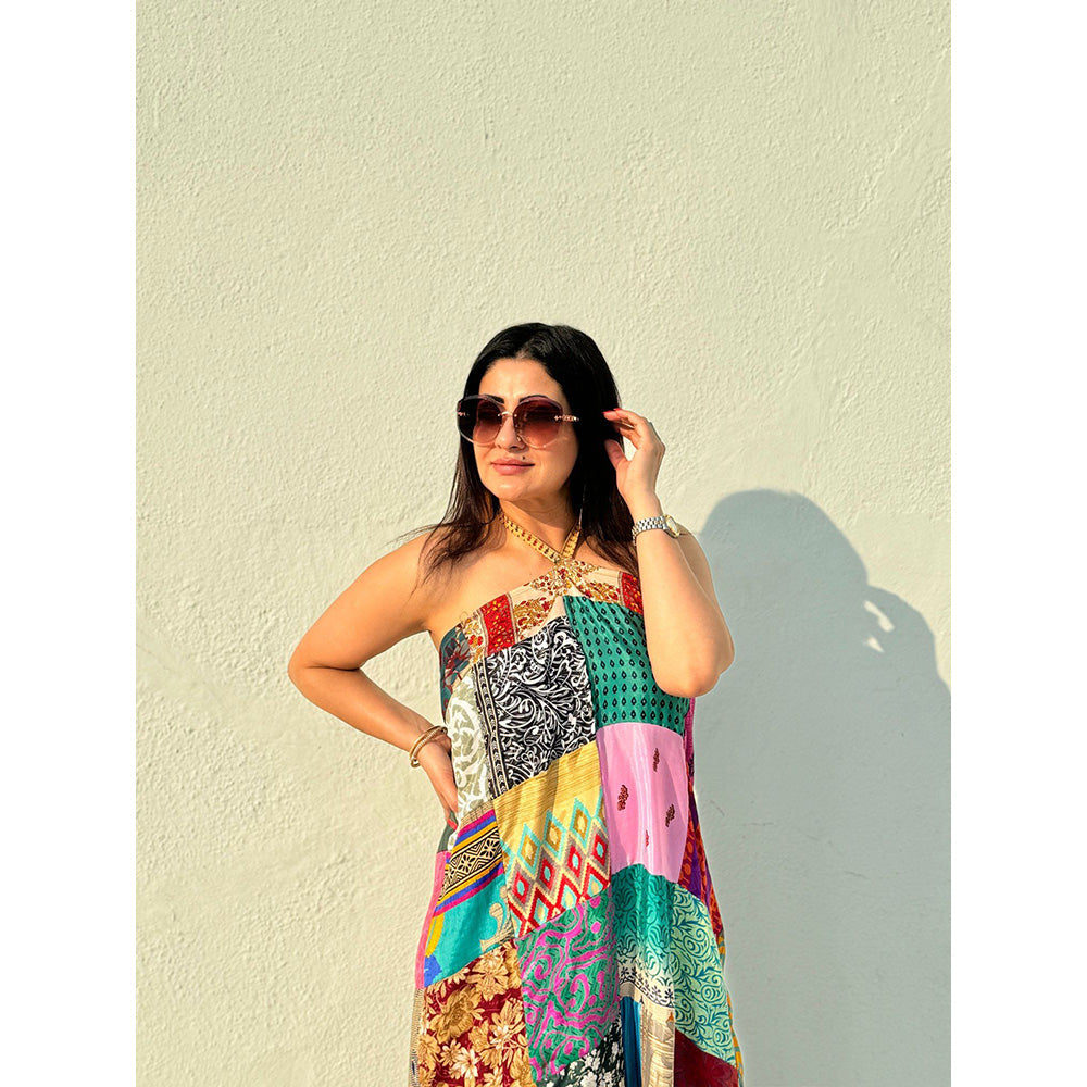 RAISHAA Patchwork Print Tie-Up Dress
