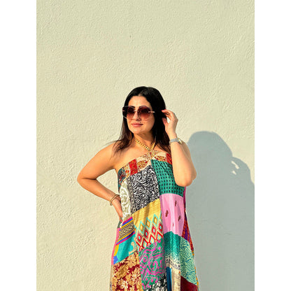 RAISHAA Patchwork Print Tie-Up Dress