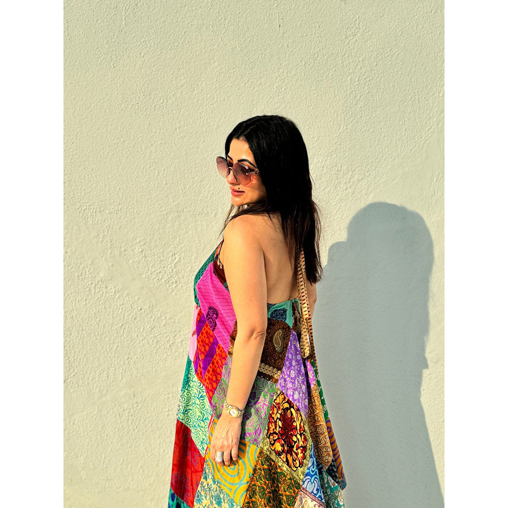 RAISHAA Patchwork Print Tie-Up Dress