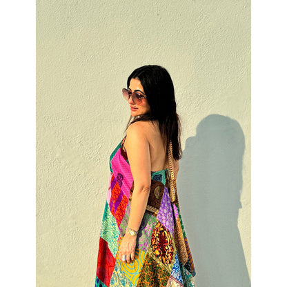 RAISHAA Patchwork Print Tie-Up Dress