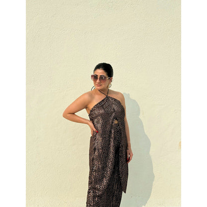 RAISHAA Bronze Sequin Halter High-Slit Tunic & Flared Pant (Set of 2)