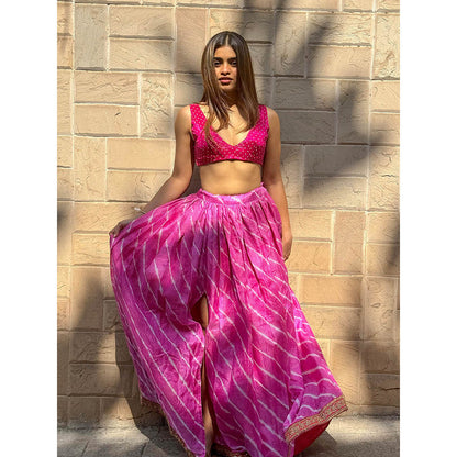 RAISHAA Pink Inaaya Festive Crop Top With Skirt (Set of 2)