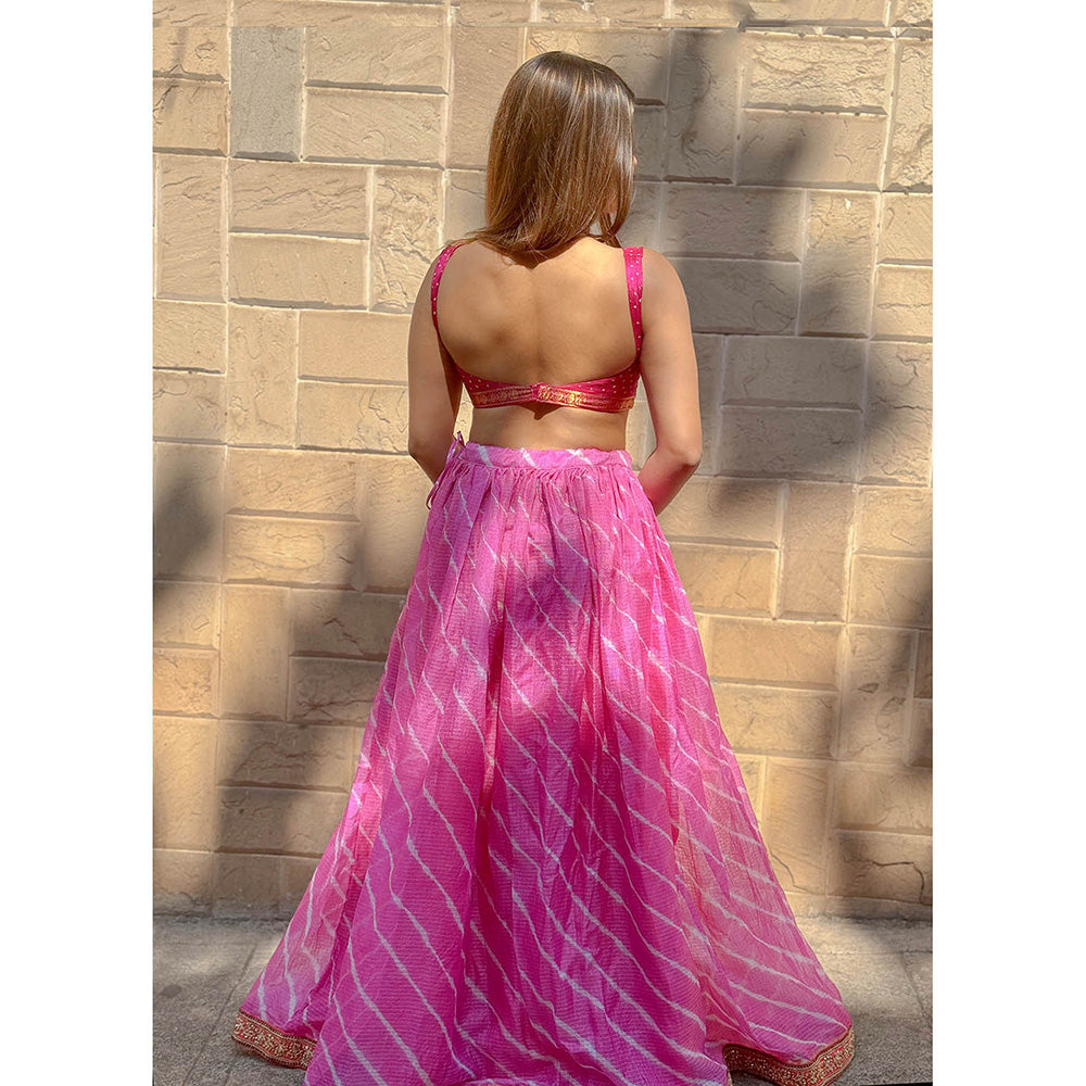 RAISHAA Pink Inaaya Festive Crop Top With Skirt (Set of 2)