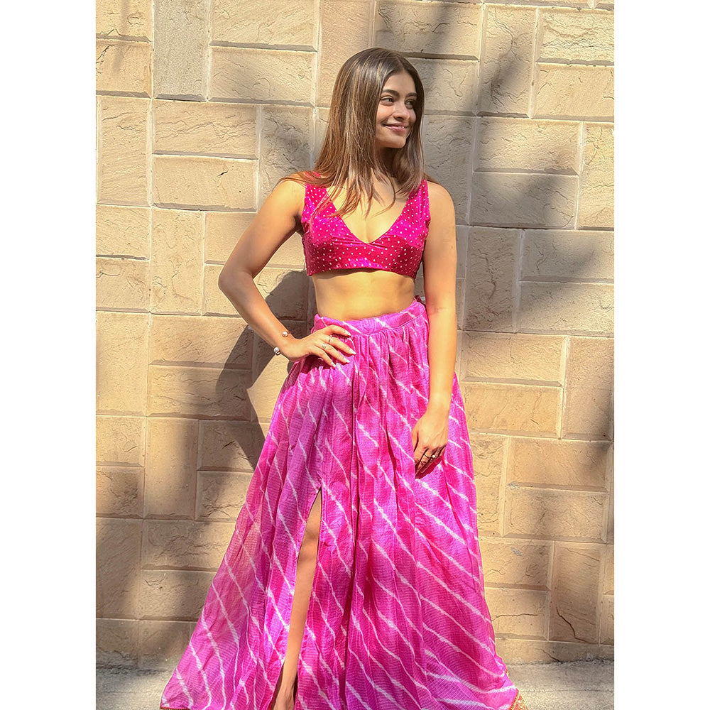 RAISHAA Pink Inaaya Festive Crop Top With Skirt (Set of 2)