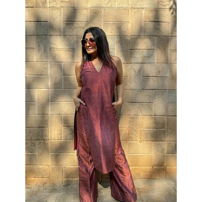 RAISHAA Maroon Crimson Fusion Co-Ord (Set of 2)