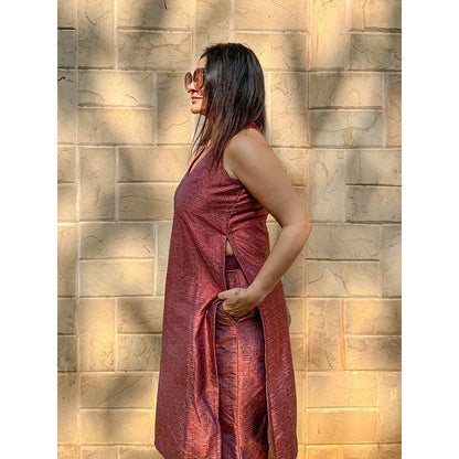 RAISHAA Maroon Crimson Fusion Co-Ord (Set of 2)